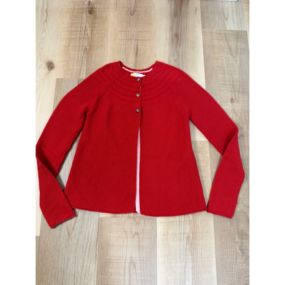 Boden Girls Red Cotton Cashmere Knit Cardigan Sweater Size 11-12Y